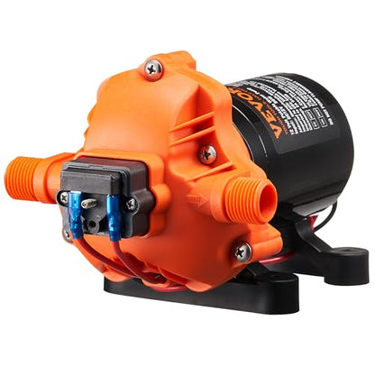 VEVOR 12V Diaphragm Pump, 3 GPM (11.36 L/min), 3-Chamber 12 Volt DC Water Pump with Automatic Pressure Switch 40-100 PSI Adjustable, 50 PSI, 1/2'' MNPT Port, for RV Yacht Food Truck Camper Marine - size: 8.27 x 5.43 x 4.92 in