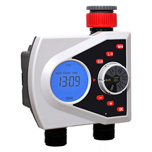 Dual Outlet Water Hose Timer, LCD Display, ECO Mode for Garden - style: 2 Outlet Timer