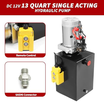 Nakkaa 12V DC 13 Quart Single Acting Hydraulic Pump Hydraulic Power Unit - size: 13 Quart Single