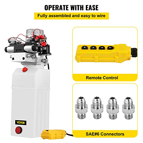 VEVOR Hydraulic Pump 12V DC Hydraulic Power Unit Double Acting Double Solenoid Hydraulic Power Pack Unit with 8L Plastic Tank Max Pressure 200 Bar for Car Liftng