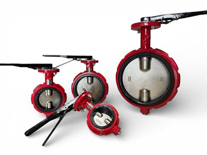 2" Butterfly Valve, Wafer, 200 Psi, Ductile Iron Body, Red, Square Stem 5/8" - size: 2 Inch