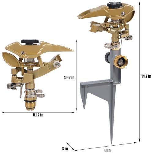 Biswing 2 Pack Impact Sprinklers on Metal Step Spike, Heavy Duty Zinc Alloy Lawn Sprinkler Head on Spike Base, Adjustable 360 Degree Watering Sprinkler for Large Area Grass Garden Irrigation - style: With Stake