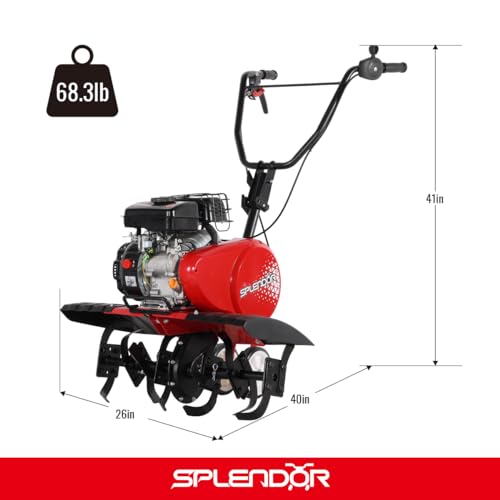 SPLENDOR 4-Cycle Gas Powered Tiller 79cc with Handle and Width Adjustable 24in