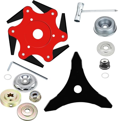 Steel Trimmer Head with 6 Blade Razors and 3 Teeth Brush Cutter Blade, Universal Weed Eater Metal Blades with Adapter Kit,for Brush Cutter, Trimmer, Weed Eater - color: 1 pcs