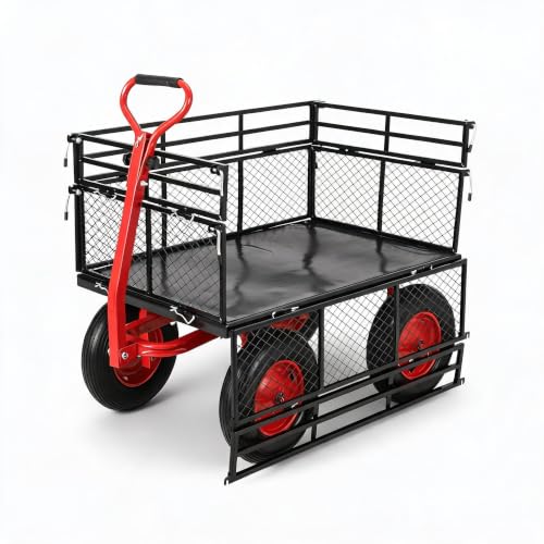 1400 Lbs Steel Garden Cart, Utility Wagon with Removable Mesh Sides