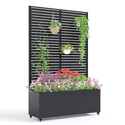 GarveeLife Metal Planter Box with Trellis and Wheels 71"x47"x16" - color: Strips, size: with wheels