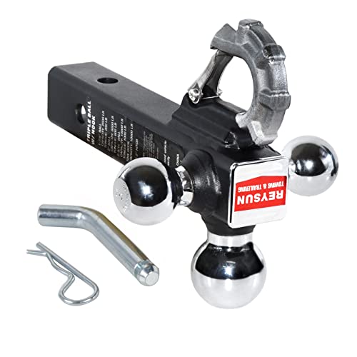 Trailer Hitch Tri-Ball Hitch with Hook, Tactical Tow Ball Hitch, Fits 2-inch Hitch Receiver, Chrome Triple Balls with Hitch Pin and Clip - color: Chrome, size: Ball with pin