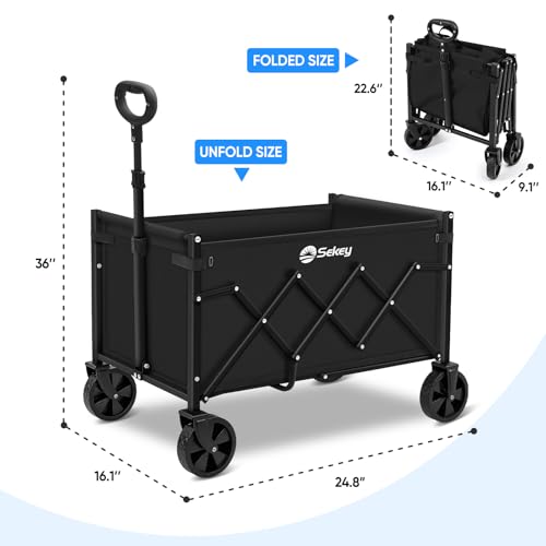 Sekey Lightweight Collapsible Wagon, 220 lb Capacity, Quick-Fold Cart - color: Black