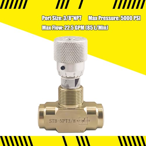 Straight Flow Control Needle Valve for Hydraulic System, Heavy-Duty Carbon Steel Pressure Fittings with 3/8" NPT Connection and Rotatable Knob - size: 3.5 inches (W) x 3.5 inches (L) x 1.5 inches (H)