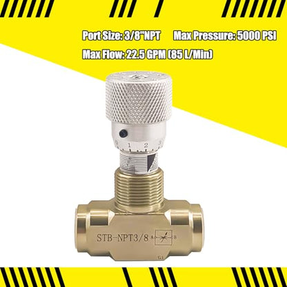 Straight Flow Control Needle Valve for Hydraulic System, Heavy-Duty Carbon Steel Pressure Fittings with 3/8" NPT Connection and Rotatable Knob - size: 3.5 inches (W) x 3.5 inches (L) x 1.5 inches (H)