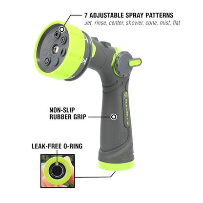 Flexzilla 7-Pattern Adjustable Flow Garden Hose Nozzle Sprayer with Easy to Use Thumb Control, Lightweight & Durable - color: Chartreuse, style: 7-Pattern Pressure Control