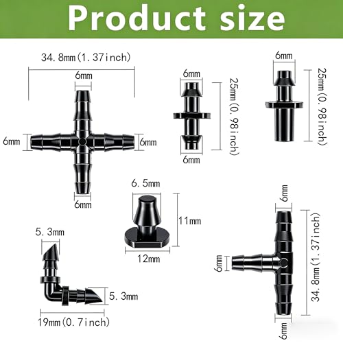 Dianrui 220 PCS Drip Irrigation Kit, Drip Irrigation Parts 1/4'' Tubing Fittings Kit for Garden Lawn Flower Sprinkler Systems-End Plug/ 4-Way Connector/Single barbs/Straight Barbs/Oblique Barbed Tees - style: TypeC
