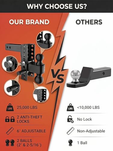 2" Adjustable Trailer Hitch with 2 Lock Pins, 6-Inch Rise/Drop - size: 6.0"