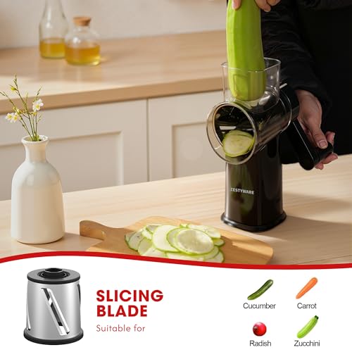 Rotary Cheese Grater Hand Crank with Foldable Handle, Three Blades - color: Black