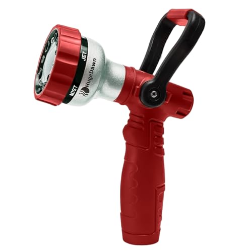HugeDawn Garden Hose Nozzle, 6 Spray Patterns Heavy Duty Metal Water Nozzle with High Pressure for Watering, Cleaning, Washing (Red) - color: Red