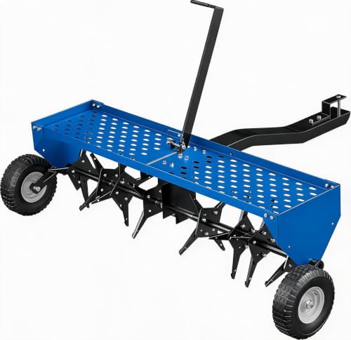 40-Inch Tow Behind Plug Aerator,Pull Behind Aerator with Durable Steel Tines Lawn & Tray and Pneumatic Tires Tow Behind Spike Aerator for Lawn, Farm,Planting - color: Black&Blue-6T, size: 40in