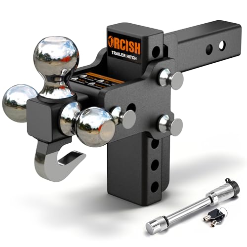 Adjustable Trailer Hitch, 360° Swivel Tri Ball Mount with Tow Hook & Lock - color: 2"-Adjustable