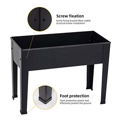 Raised Garden Bed, Elevated Planter Black Metal Plant Box with Legs Standing Garden Stand Drainage Holes Black(24" L x 11" W x 18" H) - color: Black 24" L X 11" W X 18" H