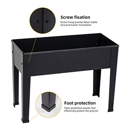 Raised Garden Bed, Elevated Planter Black Metal Plant Box with Legs Standing Garden Stand Drainage Holes Black(24" L x 11" W x 18" H) - color: Black 24" L X 11" W X 18" H