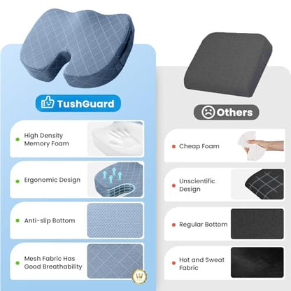 TushGuard Memory Foam Office Chair Seat Cushion - Light Blue, Large - color: Light Blue, size: Large