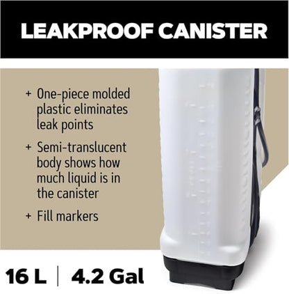 Oregon Backpack Pressure Garden Chemical/Weed Killer Sprayer with Lance and 4 Adjustable Spray Nozzles, 16 Liters, Knapsack Wearable Gardening Accessories - size: 4 Gallons (16L)