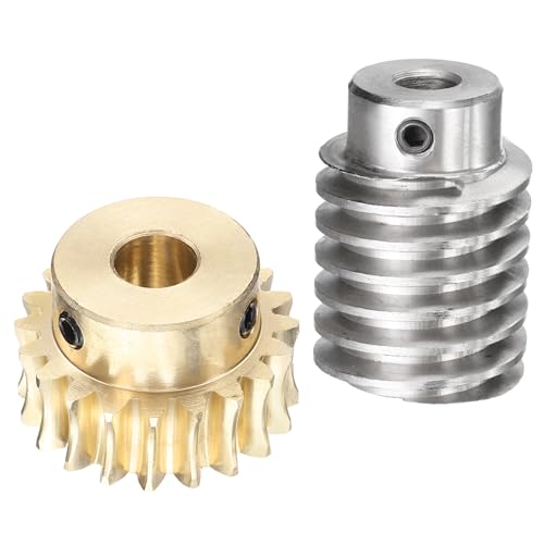 uxcell Worm Gear Set 20T 1.5 Module 20:1 Reduction Rate, Right Rotation Drive Gear Box Wheel Reduce Transmission Part (Brass Gear-10mm Bore, #45 Steel Rod 8mm Bore) - size: 10mm x 8mm