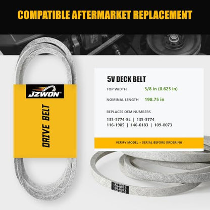 109-8073 Deck Belt Compatible with Select Exmark Lazer Z 60-Inch Mowers, Replaces 135-5774-SL, 135-5774, 116-1985 and 146-0183, 5/8 in x 198.75 in, Aramid Cord - size: 1098073(198.75"L x 0.63"W)