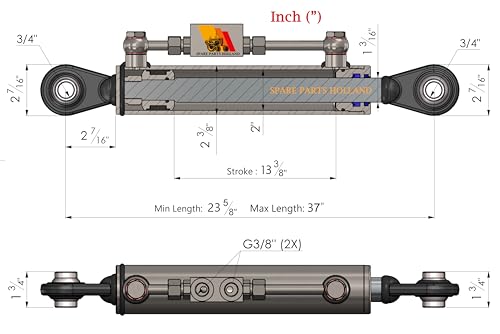 Hydraulic Top Link Cat. 1-1 | Min-Max : 23 5/8” - 37” | With Locking Block + 2 Hyd. Hoses