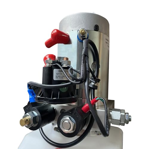 Double Acting Hydraulic Pump 5 Quart Hydraulic Power Unit 12V DC Hydraulic Pump (Plastic Oil Reservoir Double Acting 3200 PSI) SAE#6 Connector for Dump Trailer Car Lifting-US