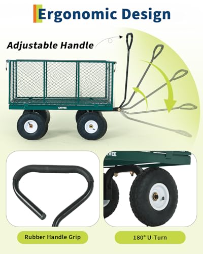 Garvee Versatile Outdoor Utility Cart-800LBS Heavy-Duty, 10" All-Terrain Pneumatic Tires, Easy Maneuverable Lawn Cart with Removable Mesh Panels for Gardening&Landscaping, Green, with Waterproof Liner - color: Green, With Waterproof Liner