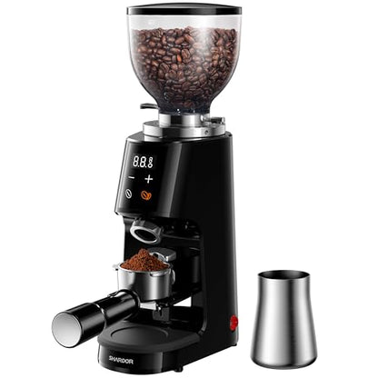 SHARDOR 64mm Flat Burr Coffee Grinder, 100 Settings, Anti-Static, Black - color: Black