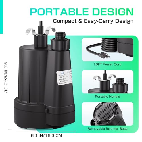 D-HONOR Sump Pump Submersible Utility Water Pump 1/3HP 2400GPH - size: 1/3HP 2400GPH