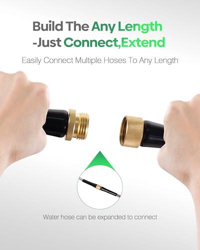 Non-Expandable Metal Garden Hose 50 Feet with Sprayer Nozzle, Flexible, No Kinking, Lightweight & Heavy Duty Water Pipe, Stainless Steel Outdoor Water Hose for Yard 50 ft, Male to Female Connector - size: 50ft