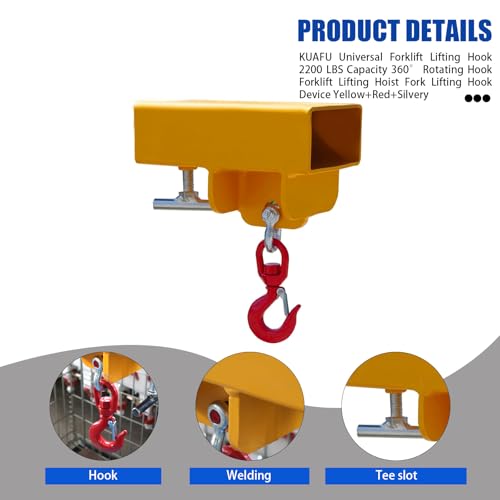 Heavy Duty Forklift Lifting Hook with 2" Receiver Hitch, Dual Fork Mounted Lifting & Towing Attachment, 2.2 Ton Max Capacity for Forklift Tractor Industrial Use