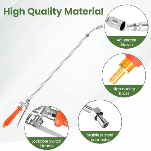 29" Sprayer Wand All Metal Replacement Sprayer Wand, Suitable for 1/2" Hose Quick Connector, 1/4" & 3/8" & 1/2" Brass Barb Spray Wand, Built-in Shut Valve Stainless Steel Spray Wand - color: 29" Sprayer Wand