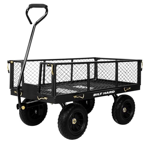 BILT HARD 10" Flat Free Tires Heavy Duty Garden Cart with 180° Rotating Handle and Removable Sides, 4 Cu.Ft 400 lbs Capacity Utility Steel Wagons for Outdoor