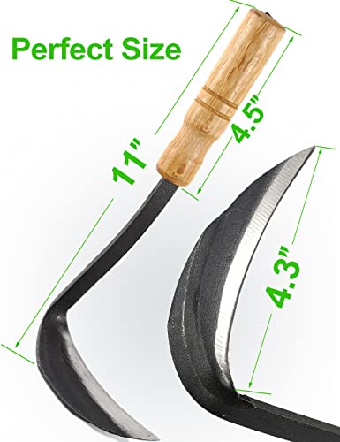 TOYPOPOR Japanese Weeding Sickle Hoe, 11" Gardening Hand Weeder Nejiri Kama Blade Tool Digging Cutting Weed Remover, High-Carbon Steel One-Piece Molding with Wood Handle, Very Sharp Edge Quick Work - color: 11 inch Hand Sickle