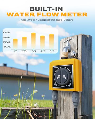 RAINPOINT WiFi Water Timer with Brass Inlet, 2 Outlets Sprinkler Timer,Automatic Irrigation System Controller, APP & Voice Control, Irrigation by Weather/Quantity/Soil Moisture - color: Pale Yellow, size: 2 Zone