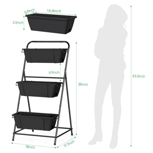 Raised Garden Bed 3 Tier Vertical Garden Planter Elevated Planter Boxes Outdoor Herb Planter with Drainage Holes Removable Tray for Patio Balcony Porch Black - color: Black