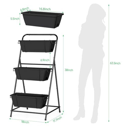 Raised Garden Bed 3 Tier Vertical Garden Planter Elevated Planter Boxes Outdoor Herb Planter with Drainage Holes Removable Tray for Patio Balcony Porch Black - color: Black
