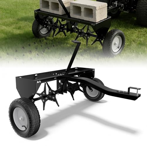 40" Tow Behind Aerator, Pull Behind Lawn Aerator Tool with Universal Hich, 24 Rust-Proof Knives & Heavy-Duty Tires, Plug Aerator for Yard & Garden Compacted Soil, Fits Lawn Tractors, ATV, UTV, Black - color: Black, size: 40IN