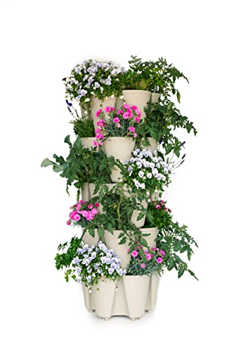 Greenstalk Patented Large 5 Tier Vertical Garden Planter with Patented Internal Watering System Great for Growing a Variety of Strawberries, Vegetables, Herbs, & Flowers (Stunning Stone) - color: Stunning Stone