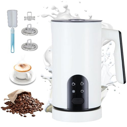 4 in 1 Electric Milk Frother Automatic Hot & Cold Foam Maker Auto Shut-Off Durable Stainless Steel Milk Frother Silent Working Easy to Clean for Cappuccino, Hot Chocolate (White) - color: White