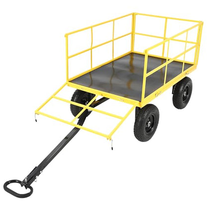 1500 Lbs Steel Garden Cart, Heavy Duty 3-in-1 Utility Garden Wagon with Removable Mesh Sides, 13" All-Terrain Wheels, Collapsible Design & 180° Swivel Handle for Lawn, Yard, Farm & Gardening, Yellow - color: Yellow