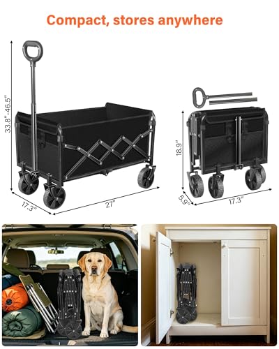Collapsible Wagon Cart, Folding Cart with 360LBS Capacity, Black - color: Black_360lbs