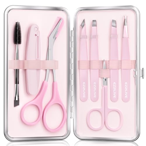 Tweezers for Women Facial Hair, Eyebrow Kit with Tweezers for Women and Men, 8 Pack Precision Tweezers Set, Splinter, Ingrown Hair Removal Kit, Stainless Steel Tweezers for Eyebrow, Light Pink - color: Light Pink - 8 Pack