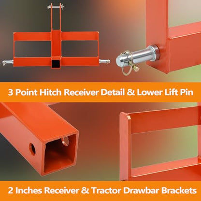 GarveeTech 3-Point Hitch Receiver with 2 in Receiver, Draw-bar & Suitcase Weight Brackets, 3 Point Quick Hitch for Category 1 Tractor
