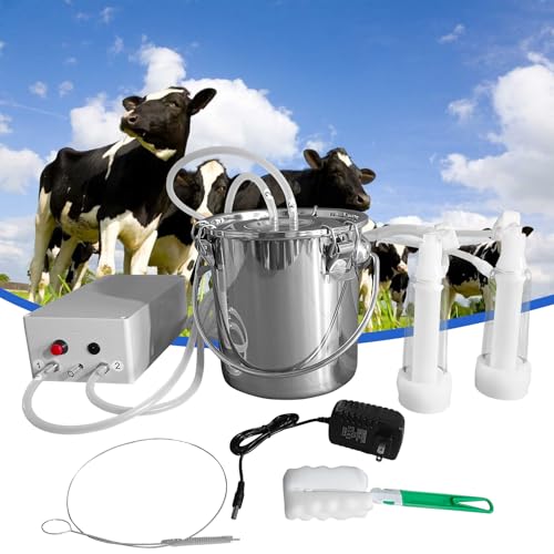 Goat Milking Machine Electric Cow Milker Adjustable Suction Automatic Milker with 3L Stainless Steel Bucket, Pulsation Vacuum Electric Pump, Includes Silicone Teat Cup for Sheep