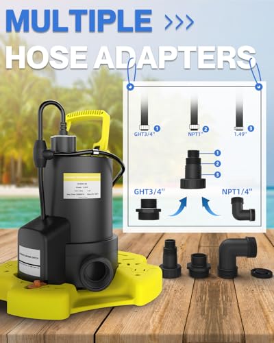 AgiiMan 1HP Automatic Pool Cover Pump, Submersible Sump Pump, Yellow - color: Yellow