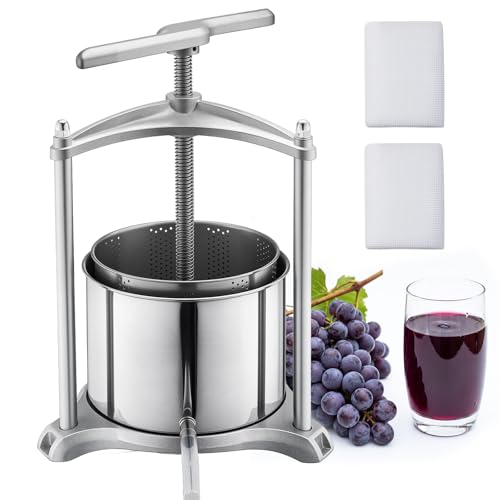 VEVOR Fruit Wine Press, 1.6 Gallon/6L, Stainless Steel Manual Juice Maker with Powerful T-Shaped Handle, Juice Making for Apple/Grape/Orange/Berry, Cheese/Tincture/Herbal Press, for Kitchen Home - color: Silver, size: 1.6 Gal